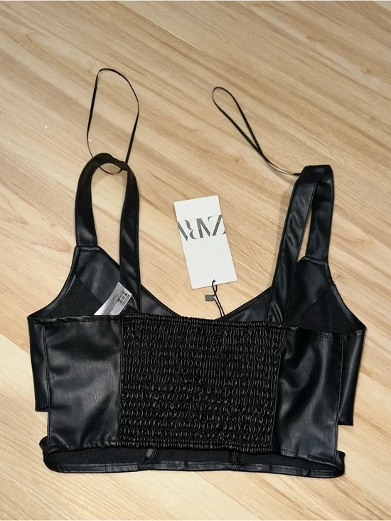 ZARA Black Faux Leather Strappy Bralette - Picture 4 of 4